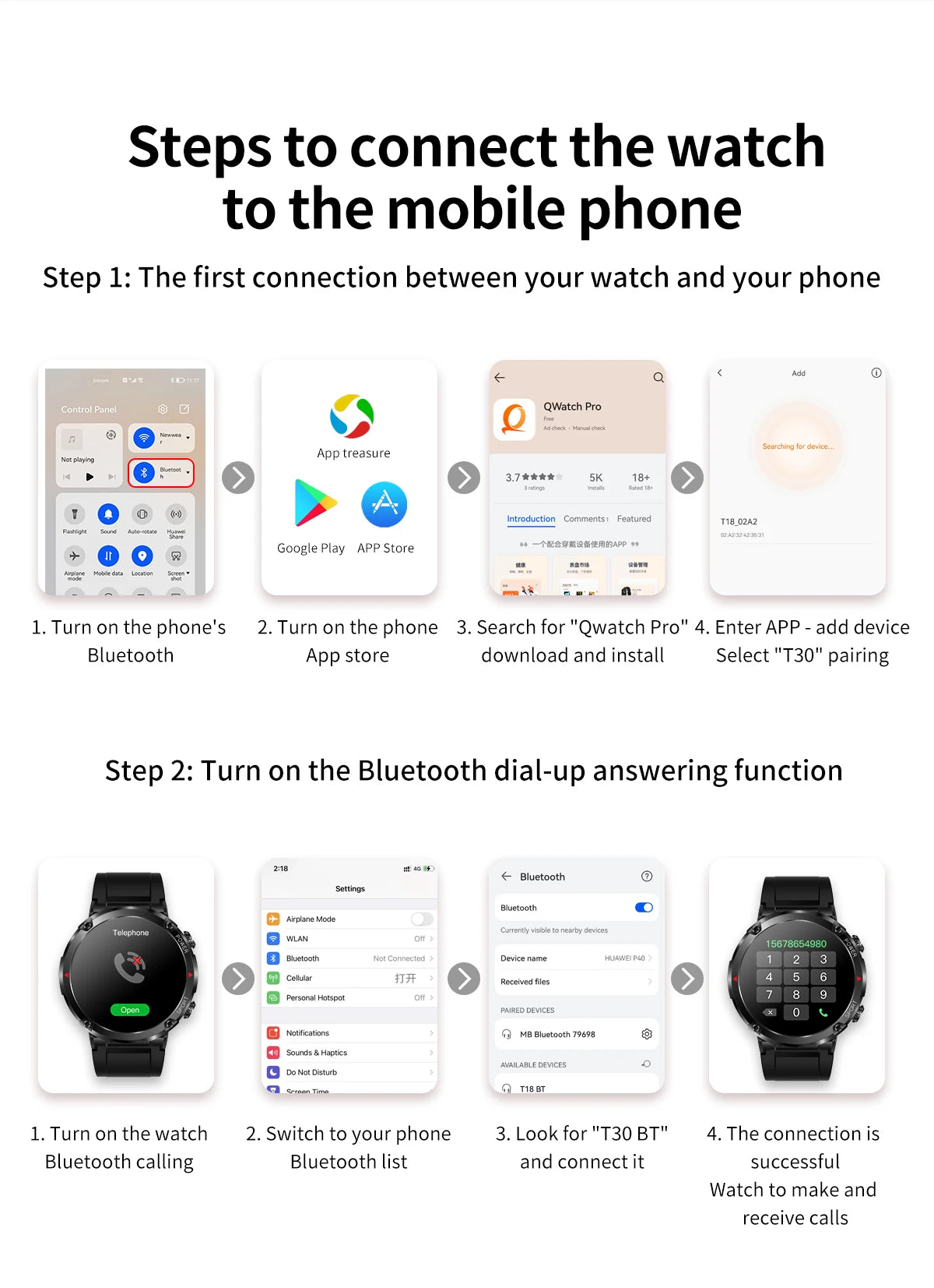 T30 Smart Watch AMOLED Display Outdoor Bluetooth Watchs  BushLine