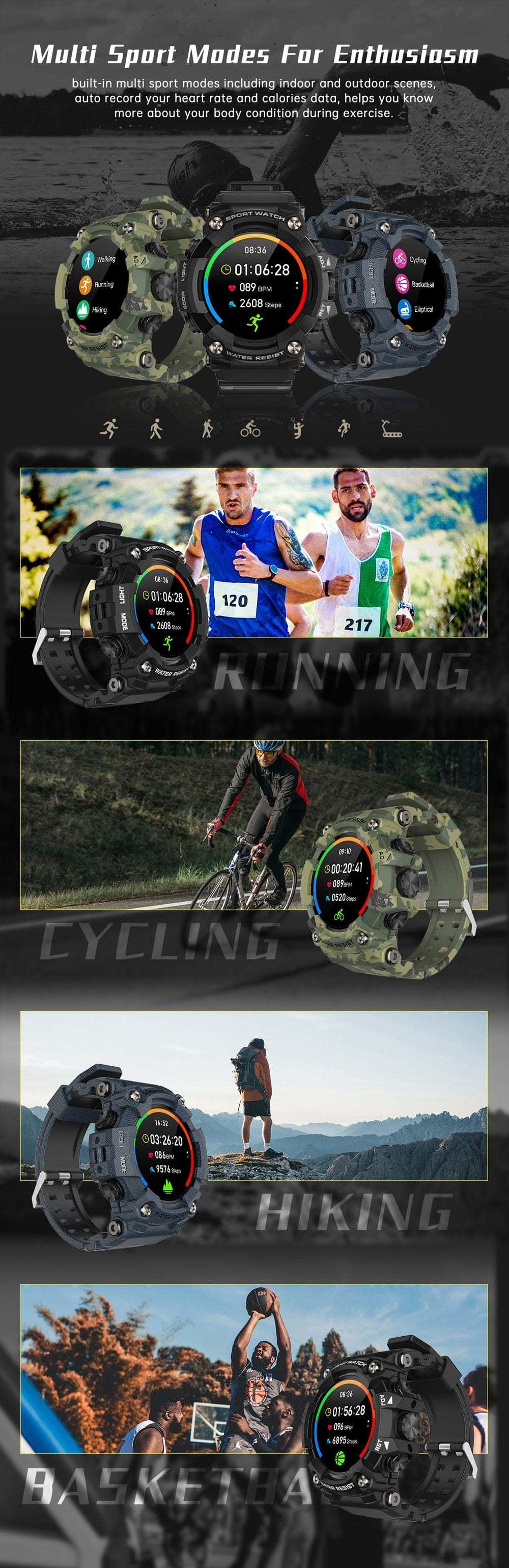 T6 Smart Watch Waterproof iOS Android Watchs  BushLine