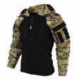CP multi-terrain camouflage hooded shirt, front angle, zipped bicep pocket