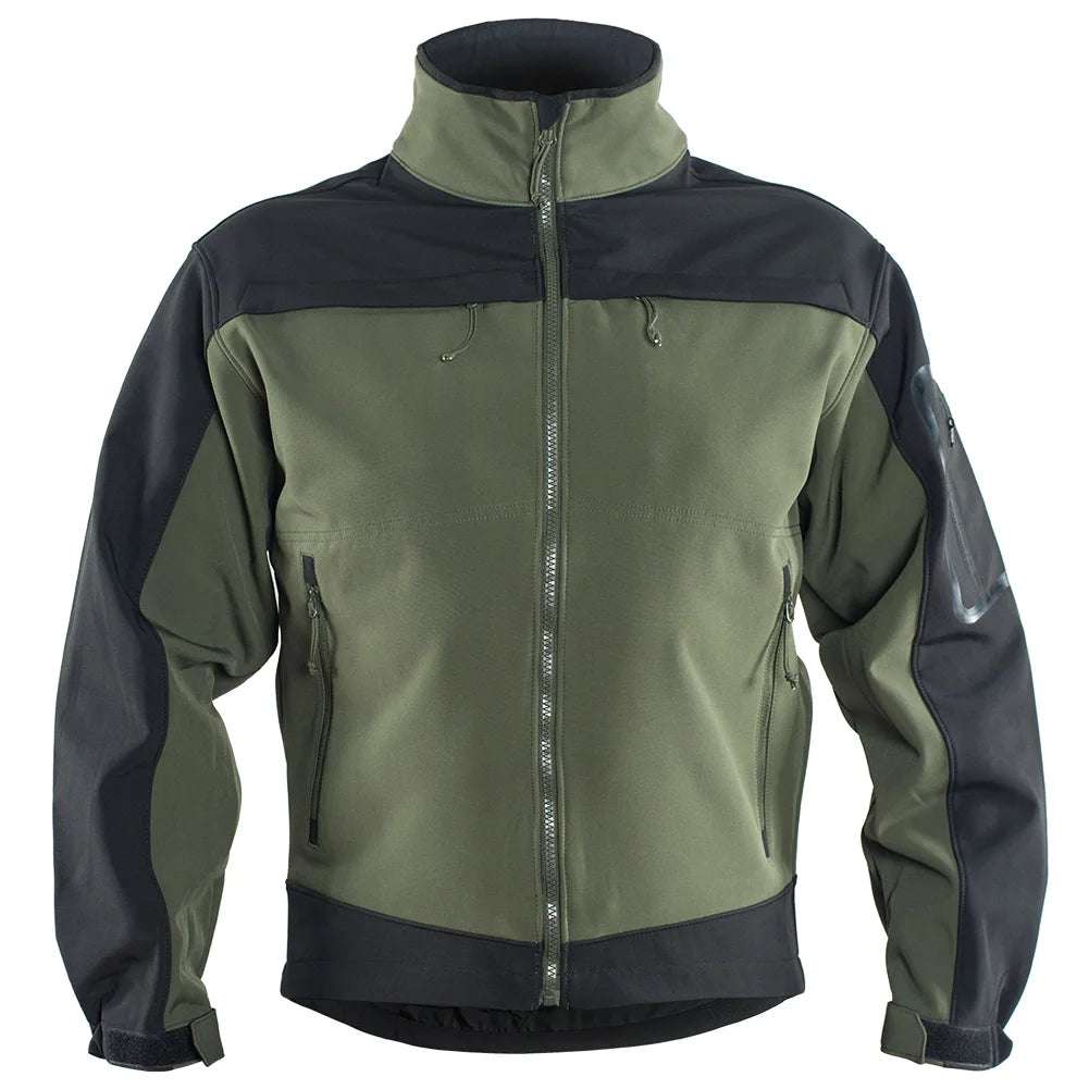 Tactical Fleece Jacket Waterproof Softshell Windbreaker Jackets BushLine Green and Black S(55-65KG)