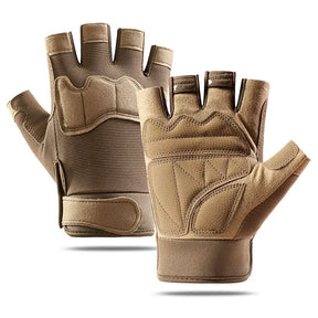 Khaki pair on white showing padded knuckle panel and quilted palm padding