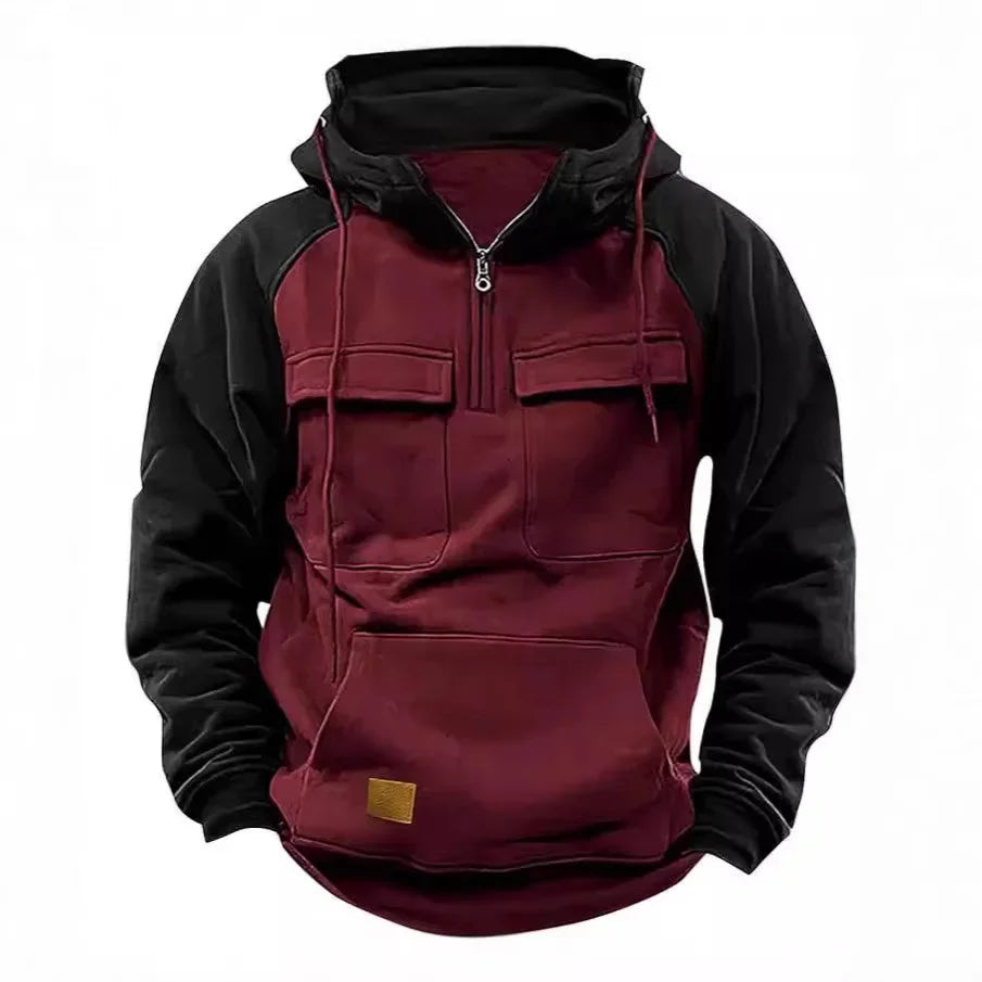 Tactical Half-Zip Workwear Hoodie, Multi-Pocket outdoor equipment  