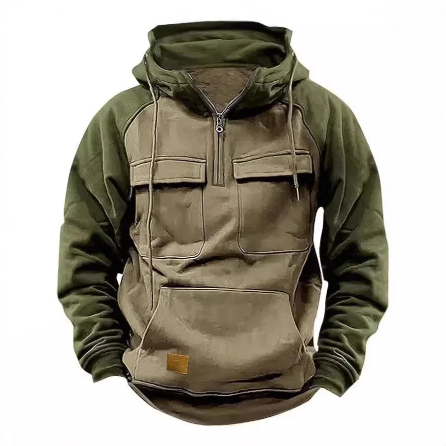 Tactical Half-Zip Workwear Hoodie, Multi-Pocket outdoor equipment  
