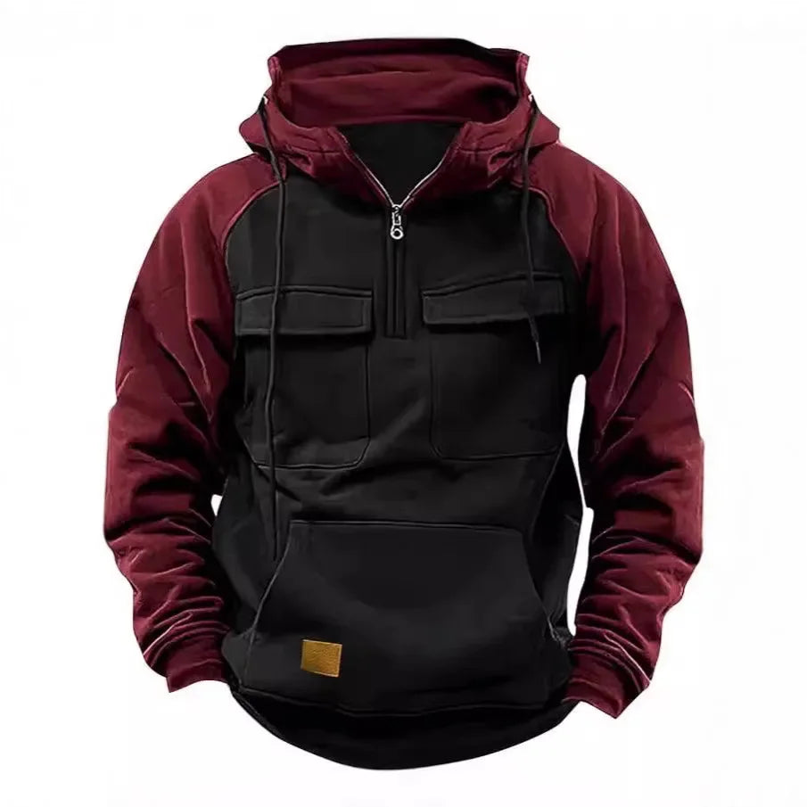Tactical Half-Zip Workwear Hoodie, Multi-Pocket outdoor equipment  