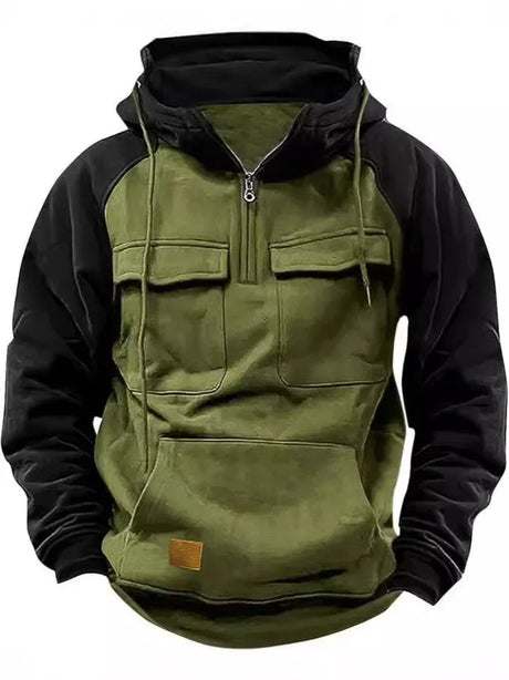 Tactical Half-Zip Workwear Hoodie, Multi-Pocket outdoor equipment  