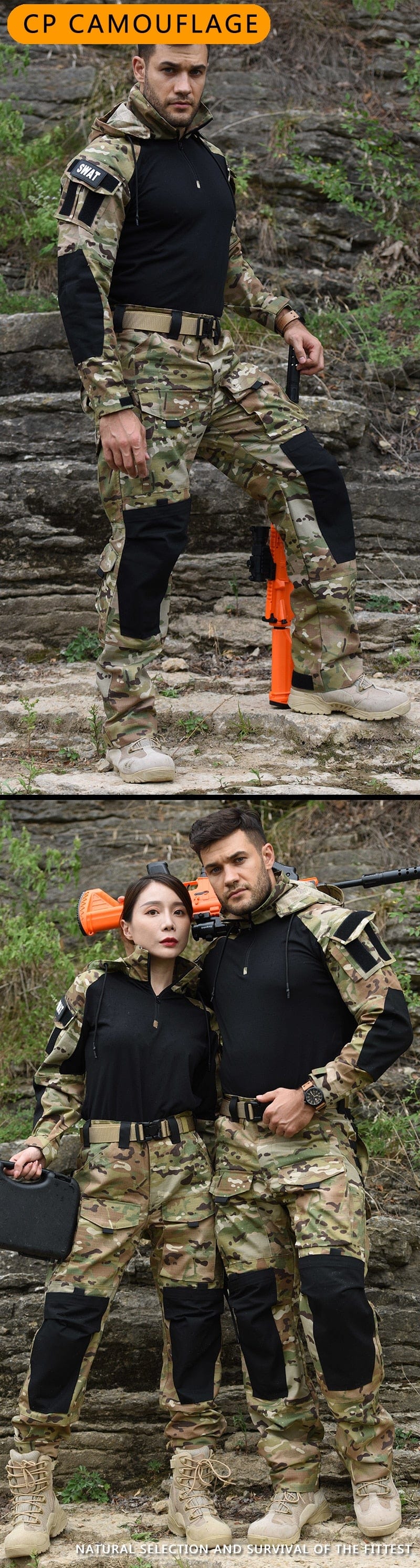 Tactical Uniform Pants and Shirt with Pads Outdoor Clothing  