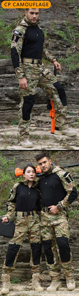 Tactical Uniform Pants and Shirt with Pads Outdoor Clothing  