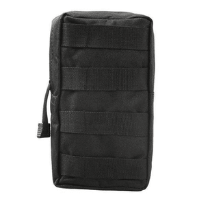Black colourway, front view with four rows of PALS webbing and the side zip pull