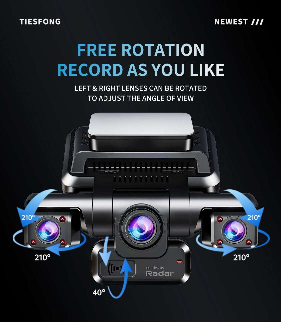 TiESFONG i7pro 4CH GPS Radar Dash Cam 360 24H Parking Monitor Smart Technology  