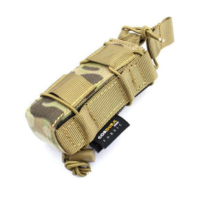 CP camouflage pouch lying rear up, CORDURA label and rear strap visible