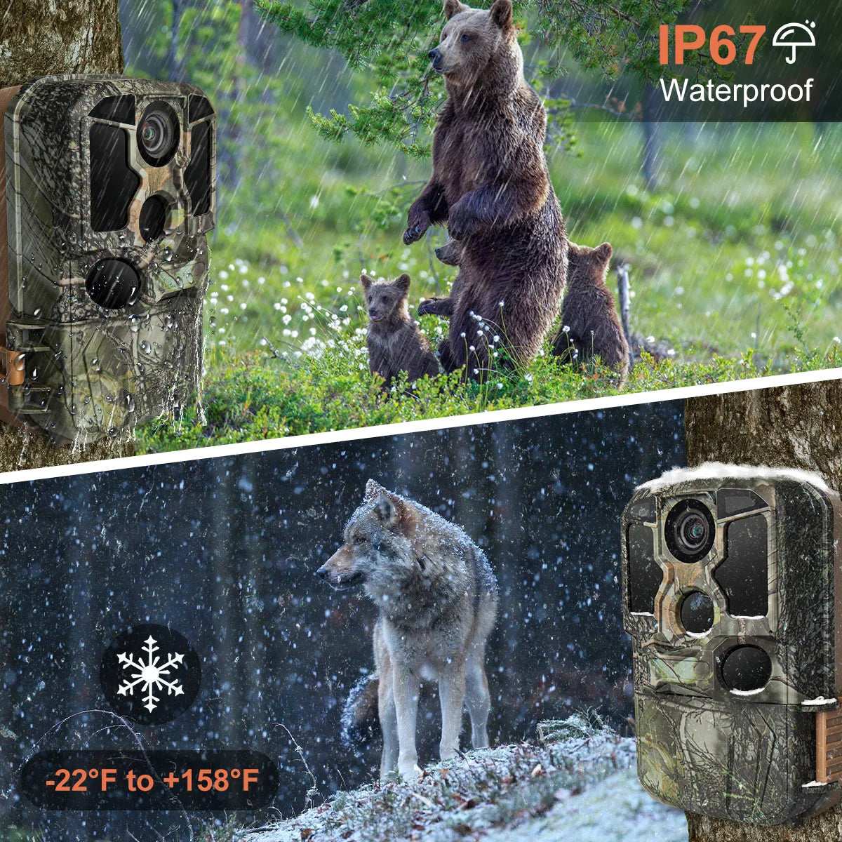 Trail Camera Wi-Fi 4K 48MP Night Vision 0.05s Motion Activated Security Cameras  