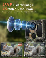 Trail Camera Wi-Fi 4K 48MP Night Vision 0.05s Motion Activated Security Cameras  