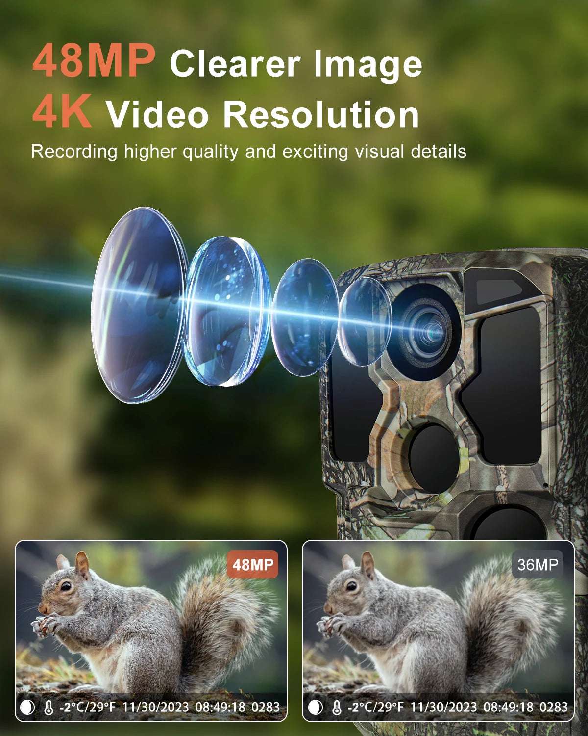 Trail Camera Wi-Fi 4K 48MP Night Vision 0.05s Motion Activated Security Cameras  BushLine