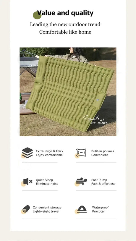 Ultra-Light Self-Inflating Double Mattress with Pillow Air Bed Camping Equipment  