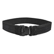 Plain black belt on white, black buckle and black snap studs against the webbing