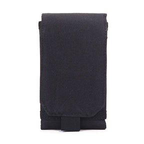 Plain black colourway, front view with flap closed and pull-tab below