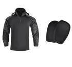 Tactical Uniform Pants and Shirt with Pads Outdoor Clothing BushLine Black camo Shirt Pad S-(50-60KG) 