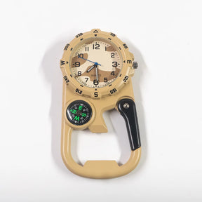 Carabiner compass watch with traditional quartz movement