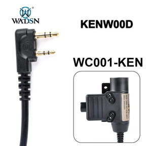 Kenwood two-pin plug with gold contacts, black adapter body in the inset