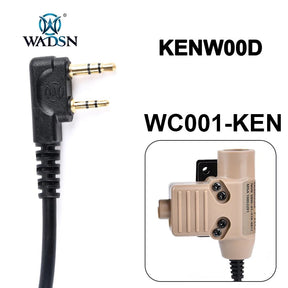 Kenwood two-pin plug at right angles, dark earth adapter body in the inset