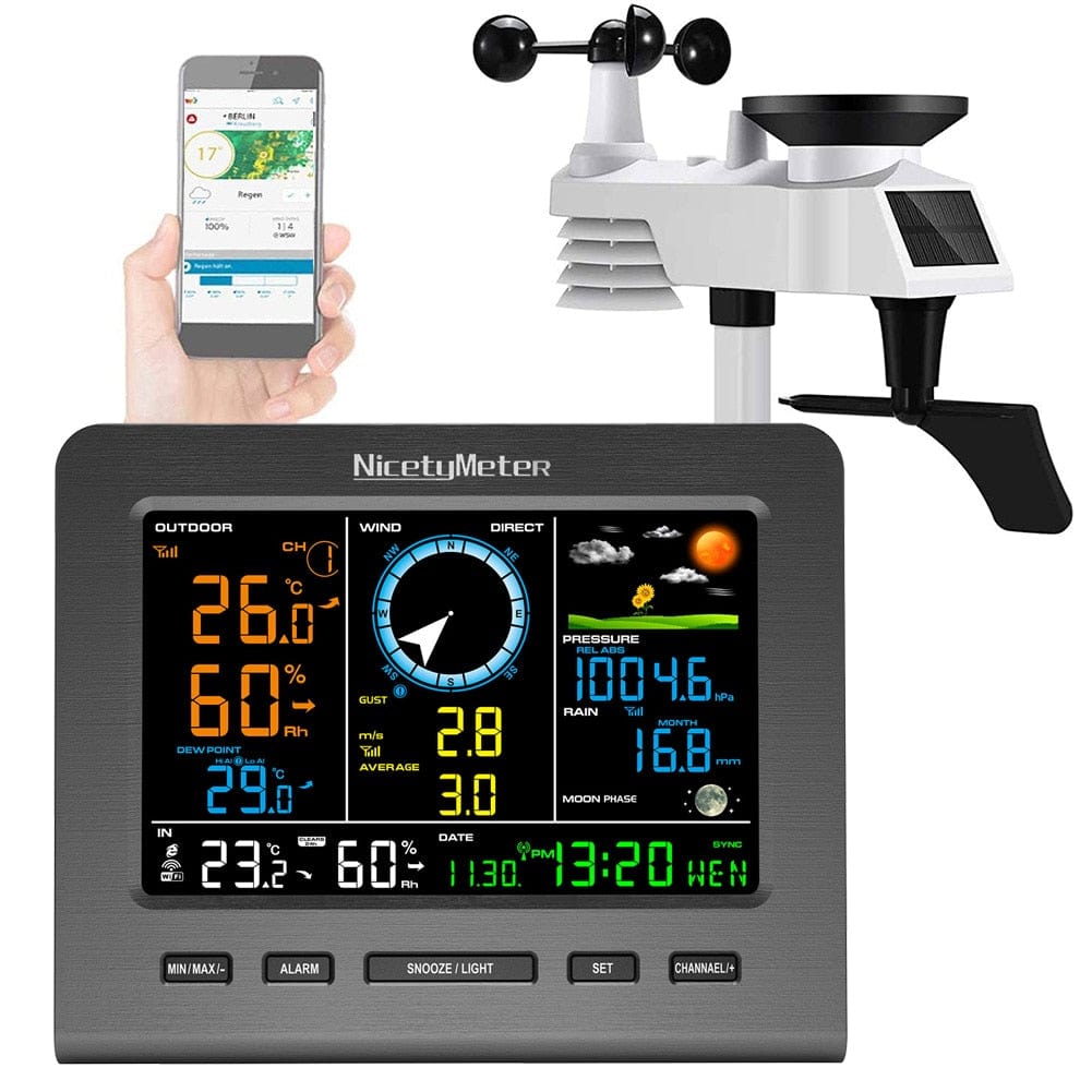WiFi Weather Station Thermo Hygro Barometer Wind Direction Speed Wind Power Vertical BushLine Gun Metal Grey