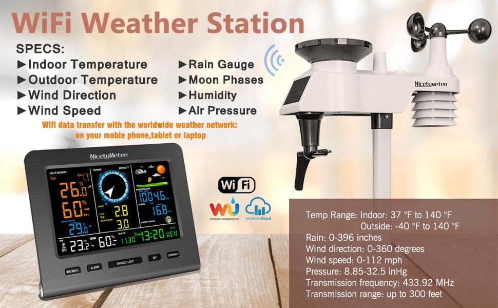 WiFi Weather Station Thermo Hygro Barometer Wind Direction Speed Wind Power Vertical  BushLine
