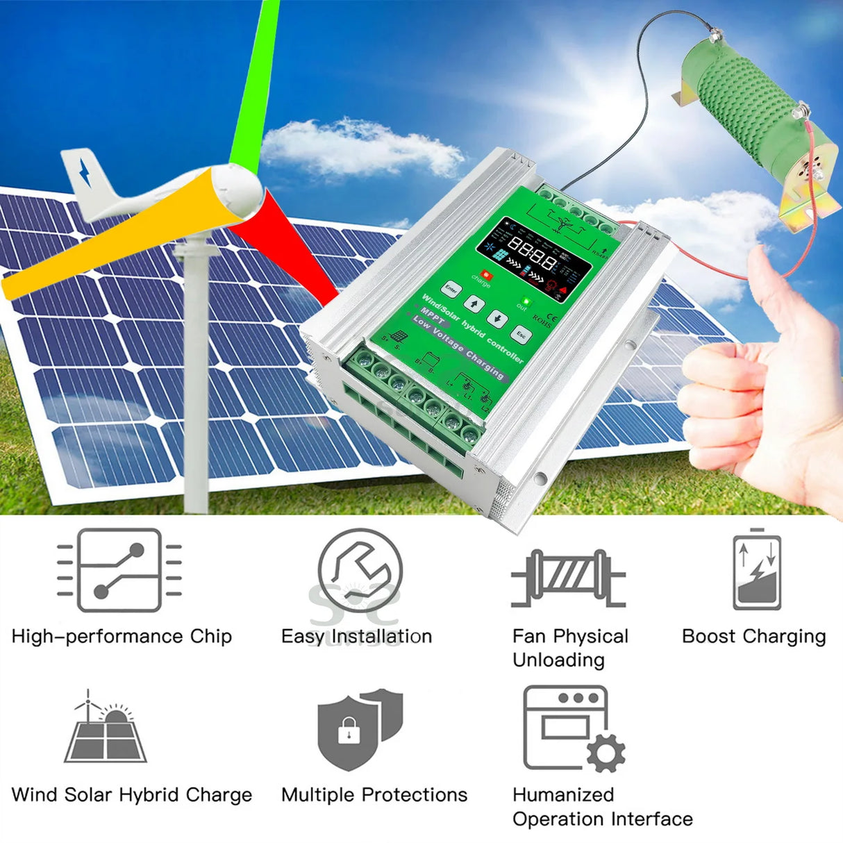 Wi-Fi Wind Solar Hybrid Controller MPPT Lifepo4 1Kw 2Kw 3Kw Wind Power  BushLine
