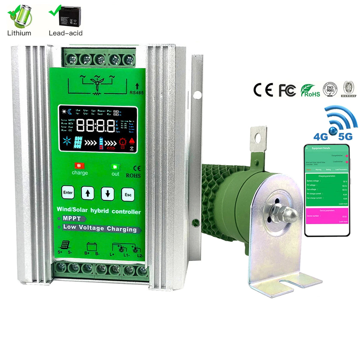 1Kw 2Kw 3Kw Wi-Fi Wind Solar Hybrid Controller MPPT Lifepo4 Wind Power  BushLine