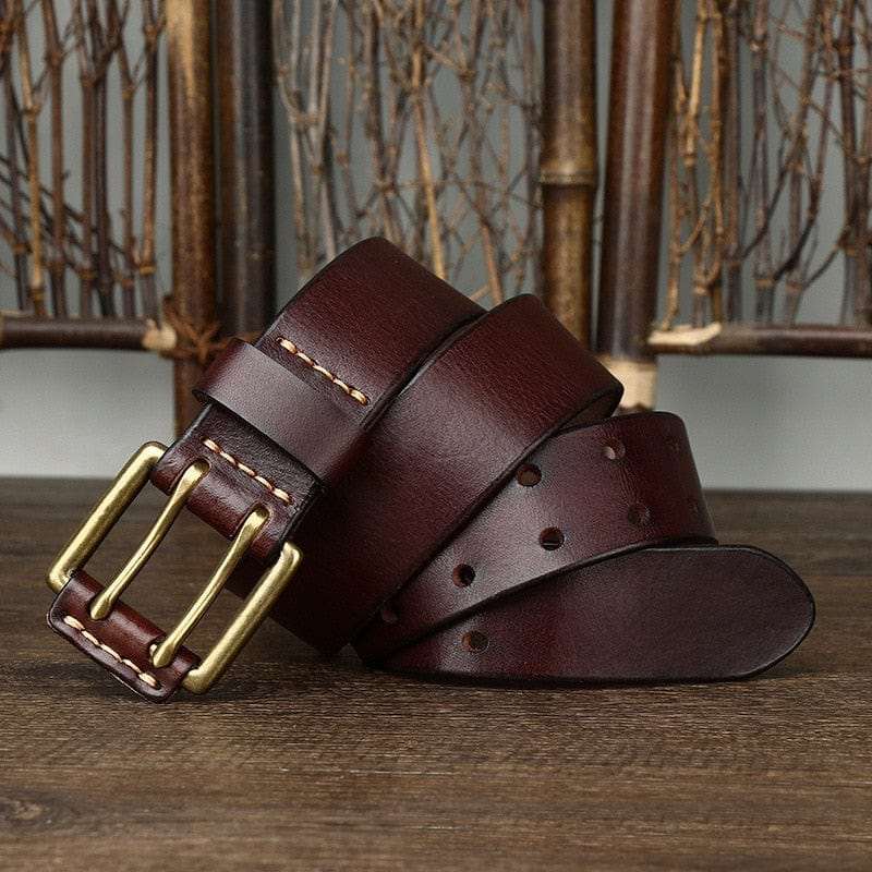 Wide Genuine Leather Belt Double Needle Buckle belts  