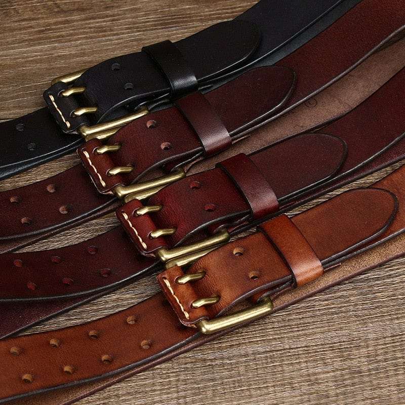 Wide Genuine Leather Belt Double Needle Buckle belts  BushLine