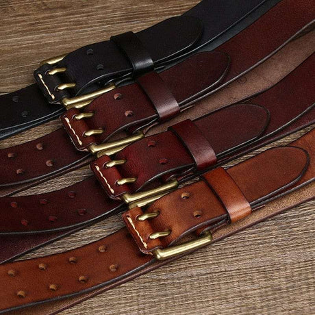 Wide Genuine Leather Belt Double Needle Buckle belts  BushLine