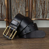 Wide Genuine Leather Belt Double Needle Buckle belts  BushLine