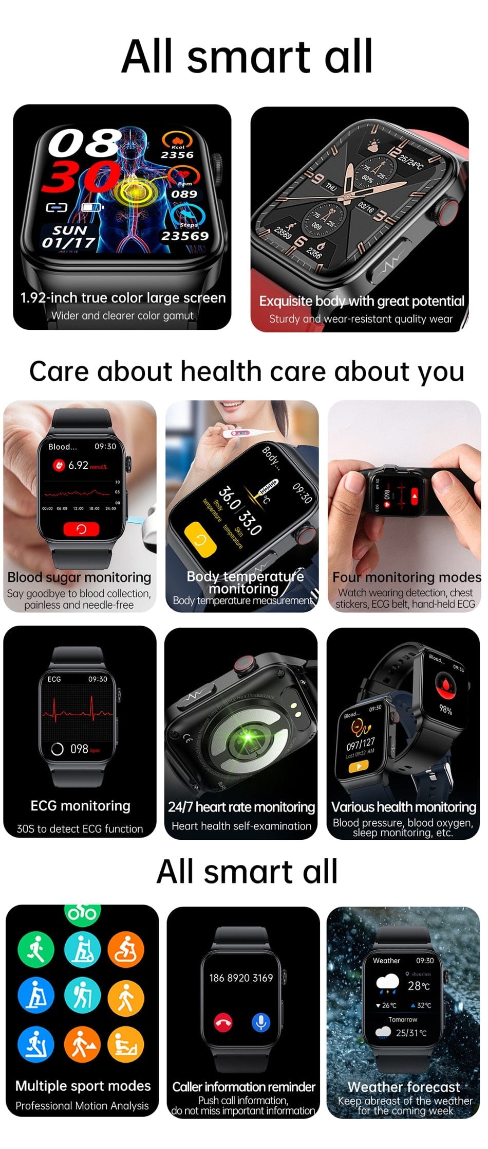 Xiaomi Smart Watch Mediatek Blood Glucose ECG PPG Watchs  BushLine