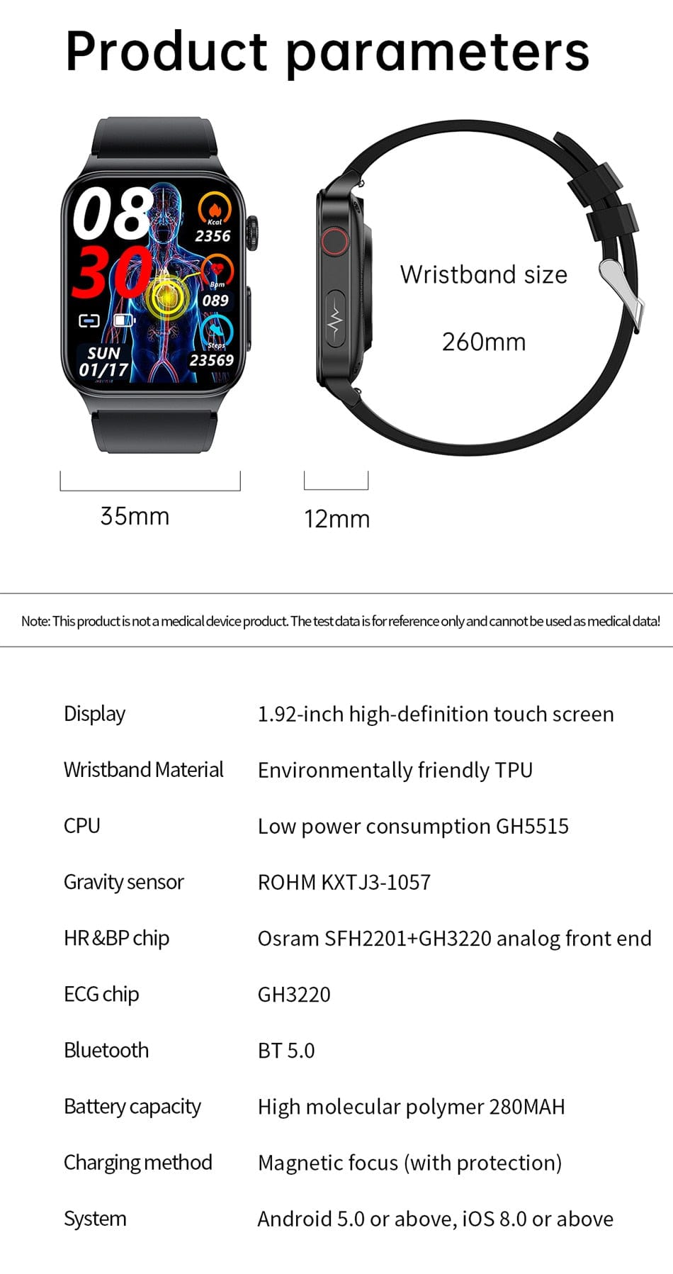 Xiaomi Smart Watch Mediatek Blood Glucose ECG PPG Watchs  BushLine