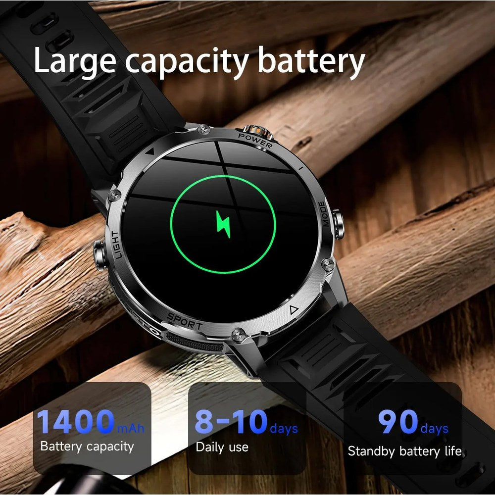 AK106 charging screen with the supplier's printed figures: 1400 mAh, 8 to 10 days daily use, 90 days standby