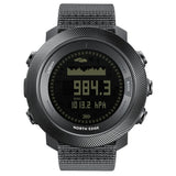 North Edge APACHE-D digital outdoor watch with the black display, dark grey case and grey nylon strap