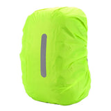 Fluoro green backpack rain cover with a vertical reflective strip