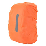 Orange backpack rain cover with a vertical reflective strip