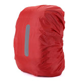 Red backpack rain cover with a vertical reflective strip