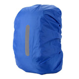 Royal blue backpack rain cover with a vertical reflective strip