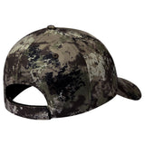 Bassdash camo fishing cap rear view showing the adjustable hook-and-loop back strap and open gap