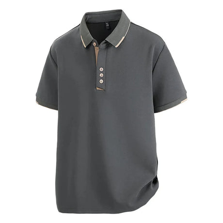 Dark grey tipped-collar polo shirt, front view