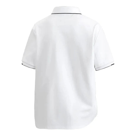 White tipped-collar polo, back view