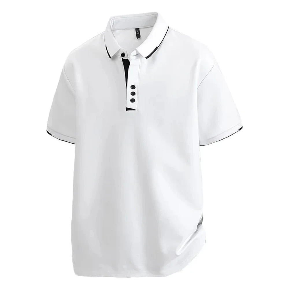 White tipped-collar polo shirt with black tipping