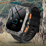 Blackview W80 Pro on a black strap showing a recorded route on its map screen