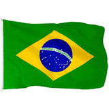 Brazil flag in printed polyester: green with yellow diamond and blue globe; white header strip with metal eyelets at left
