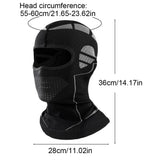 Maker drawing of the balaclava: fits heads 55 to 60 cm round, 36 cm long and 28 cm wide
