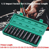 10PCS Impact Socket Set 1/2 Drive Hex 8-24mm tools BushLine   