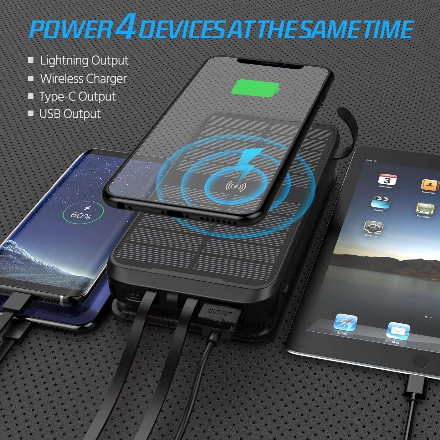 43800mAh Solar Wireless Power Bank solar power BushLine   