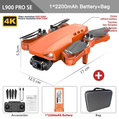 L900 PRO SE 5G GPS Drone 4K HD Visual Obstacle Avoid Drones BushLine Orange SE 4K Bag  